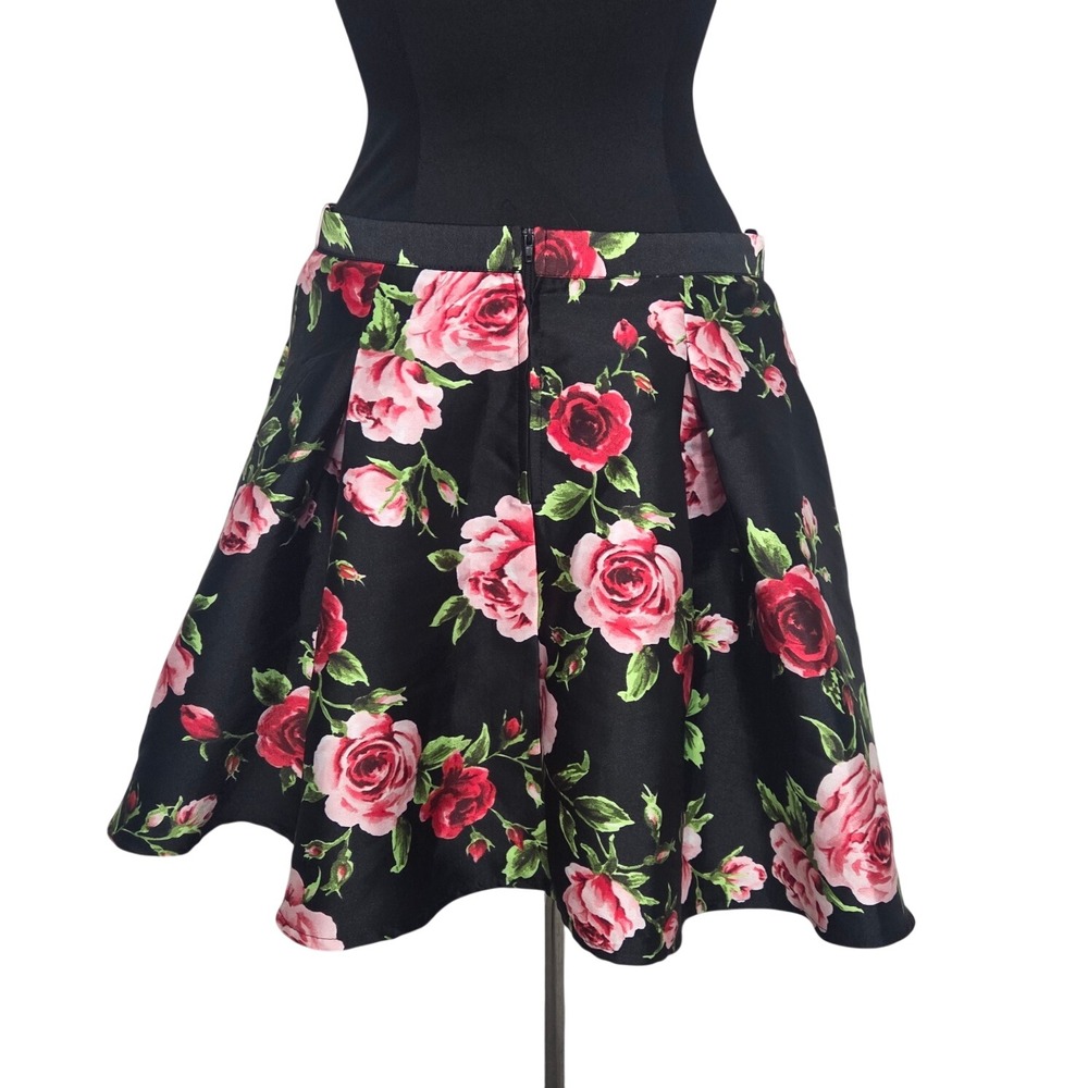 B. Smart Black Floral Rose Pleated Mini Skirt Coquette Tulle Crinoline Size 11